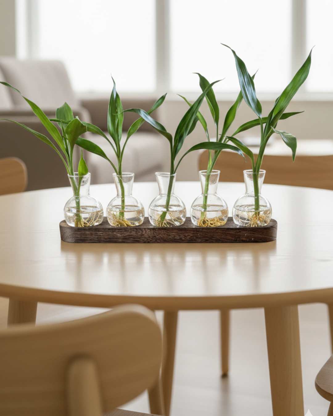 Bandeja Feng Shui con 5 tallos de bambú