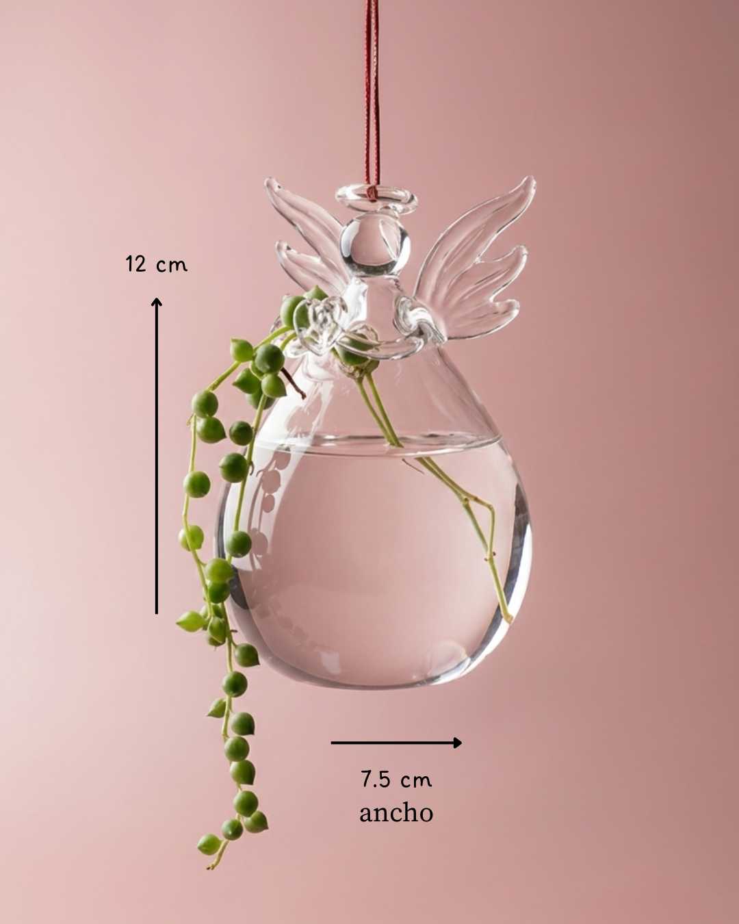 Florero Angel en vidrio con planta de abundancia