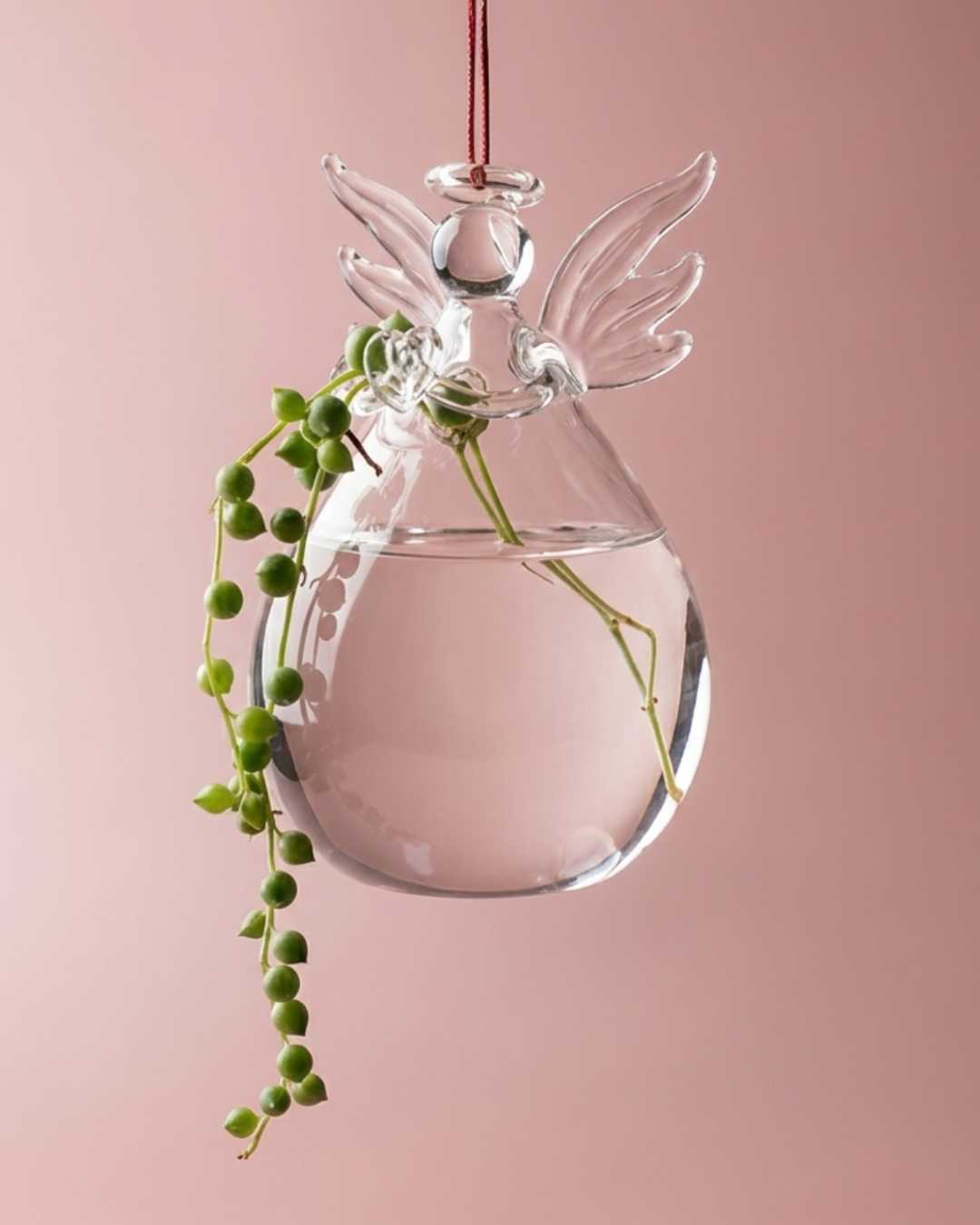 Florero Angel en vidrio con planta de abundancia